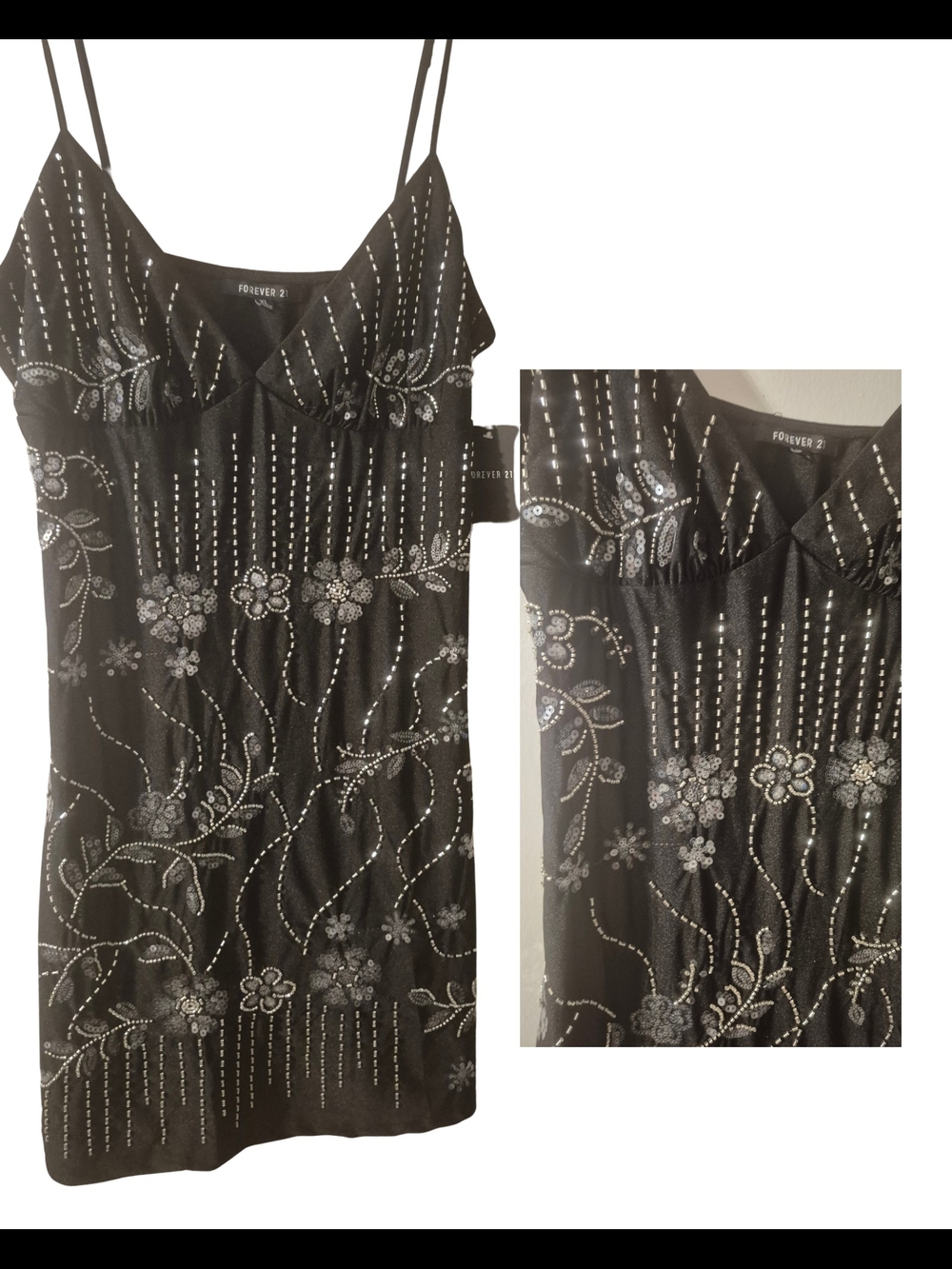 Forever 21 Black Sequin Floral Slip Dress